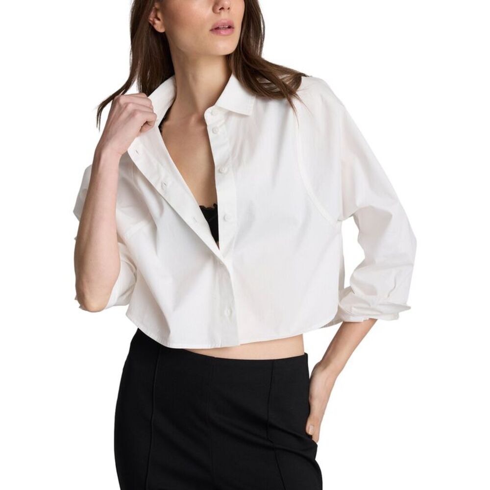Kenneth Cole Womens  Exaggerated Armhole Cropped Top, White